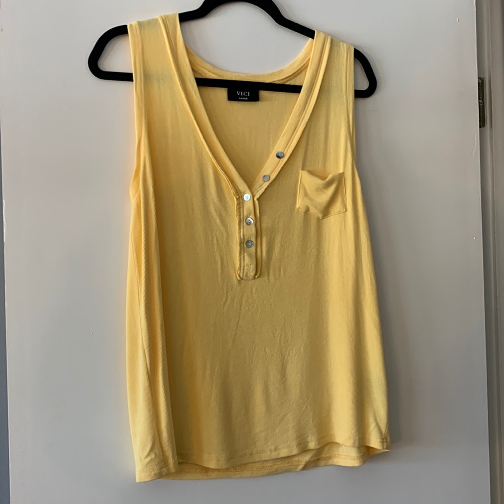 Rylah Knit Henley Tank + Yellow + Large